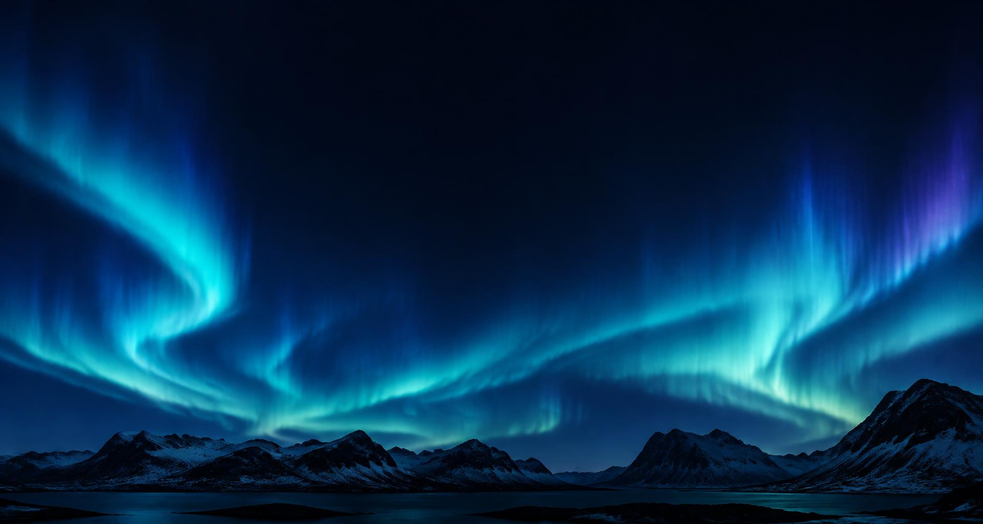 Aurora azul y cyan sobre un paisaje nocturno